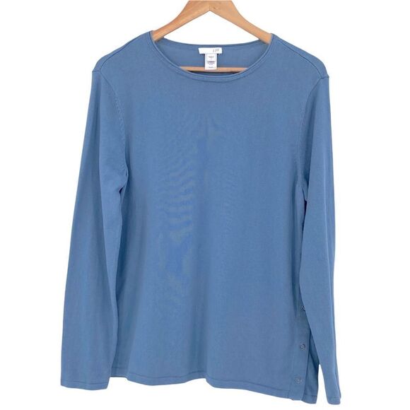 J.Jill French blue snap-side crewneck sweater size large - Picture 1 of 5
